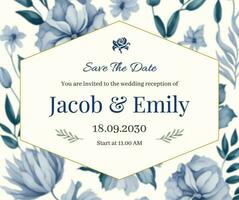 Blue Floral Watercolor Wedding Invitation Facebook Post template