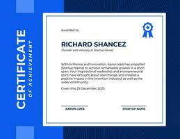 blue white modern minimalist startup certificate template