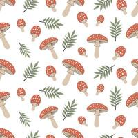 Seamless pattern with autumn mushrooms on a white background. Print with  mushrooms. Vector illustration