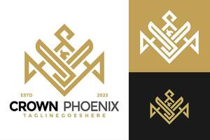 Crown Phoenix logo design vector symbol icon illustration