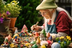 Woman coloring garden gnome photo