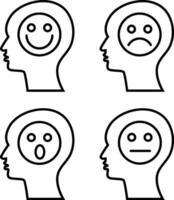 Smiling, Sad, Wow and Expressionless Emoji Inside Outline Human Head Shape Design Element Illustration vector