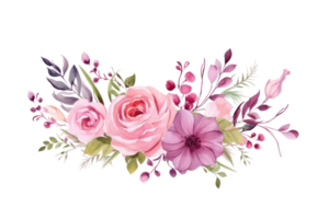 Watercolor pink flowers isolated png