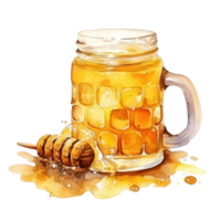 Watercolor bee with honey png