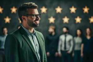 Customer evaluation feedback men in suit Giving Positive Review for Clients Satisfaction . AI Generated photo