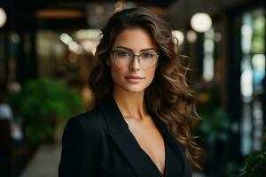 A handsome businesswoman in a suit and glasses. AI Generated photo