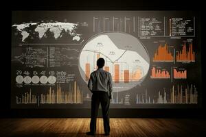 Person presenting and evaluating data chart. AI Generated photo