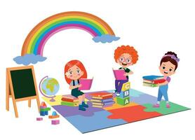 Vector Illustration Of Kids Playing in the classroom