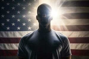 a man wearing a tee shirt with a USA flag. AI Generated photo