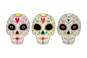 Set of 3 patterned abstract sugar skulls. Day of the Dead. Dia de los Muertos. Mexico. Vector. EPS vector
