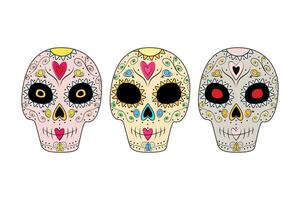 Set of 3 patterned abstract sugar skulls. Day of the Dead. Dia de los Muertos. Mexico. Vector. EPS vector