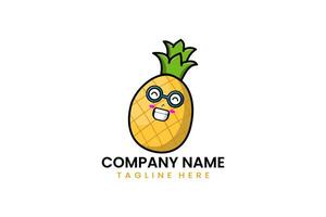 Flat modern simple happy pineapple logo template vector