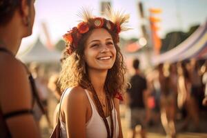 un niña a el festival. ai generado foto