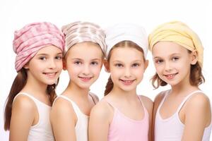 Isolated girls in towels on white background. AI Generated photo