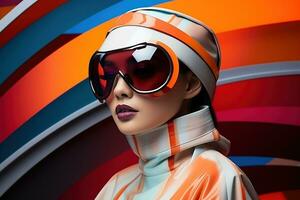 Portrait of fashion asian model, in style of futurism fashion, saturated color. AI Generated photo