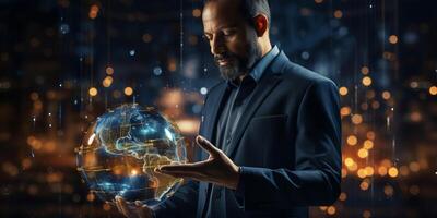 Digital banking, Businessman holding online banking and payments, Finance and banking network. photo