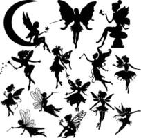 set of fairy silhouettes isolated on white background vector