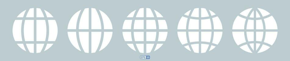 Globe white solid icon set with light background. vector