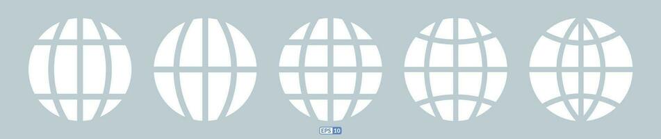 Globe white solid icon set with light background. vector