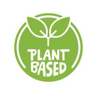 Plant based emblem. Vegan Eco friendly badge with plant icon. vector