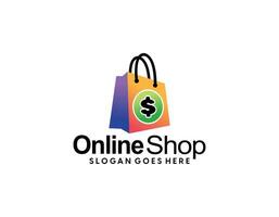 Online Shop Logo designs Template. Illustration vector graphic of shopping cart and shop bag combination logo design concept. Perfect for Ecommerce, sale, discount or store web element. Company emblem