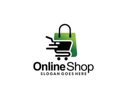 Online Shop Logo designs Template. Illustration vector graphic of shopping cart and shop bag combination logo design concept. Perfect for Ecommerce, sale, discount or store web element. Company emblem