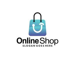 Online Shop Logo designs Template. Illustration vector graphic of shopping bag, computer and mouse logo. Perfect for Ecommerce,sale, store web element. Company emblem.