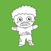 Zombie Kids Halloween Costume Party Cartoon Digital Stamp Outline vector