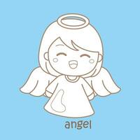 Alphabet A For Angel Vocabulary School Lesson Cartoon Digital Stamp Outline vector