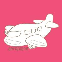Alphabet A For Aeroplane Vocabulary School Lesson Cartoon Digital Stamp Outline vector