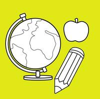 Stationery School Object Pencil Globe Cartoon Digital Stamp Outline vector