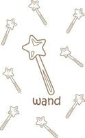 Alphabet W For Wand Vocabulary School Lesson Cartoon Coloring Pages for Kids and Adult vector