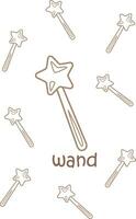 Alphabet W For Wand Vocabulary School Lesson Cartoon Coloring Pages for Kids and Adult vector