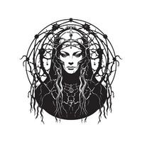 witch of prophecy, vintage hand drawn illustration vector