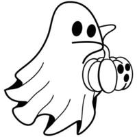 cute halloween ghost holding pumpkin vector