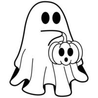 cute halloween ghost holding pumpkin vector