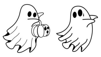 cute halloween ghost holding pumpkin vector