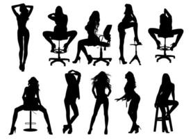 Sexy female pose silhouette. Secretary girl. Love and beauty element illustration. Fit for element, background, banner, backdrop, cover. Vector Eps 10