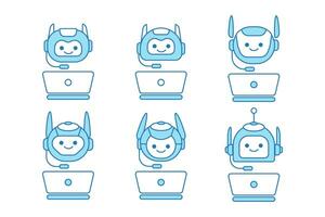 Virtual Assistant or Chat Bot Icon with Laptop and Headset Icon vector