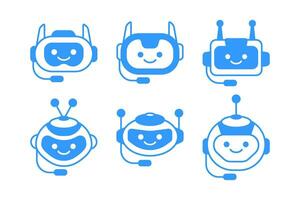 Robotic Assistant Icon with Headset Sign. Robot Chat Bot Icon Design vector