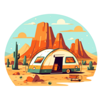 Ai generated illustration of a desert landscape with a car and tent png