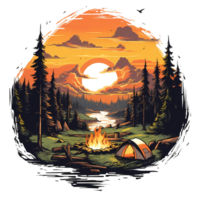 Ai generated campfire and trees in the forest with a sunset png