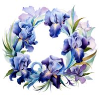 Ai generated watercolor iris flower wreath on transparent background png