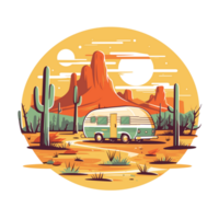 ai generiert Illustration von ein Wüste Landschaft mit ein Auto und Zelt png