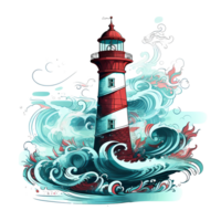 Ai generated lighthouse with waves and waves on a transparent background png
