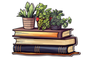 un apilar de libros con plantas en parte superior de a ellos. ai generado png