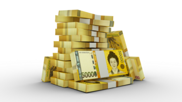 3d rendering of Stacks of South Korean won notes. bundles of South Korean currency notes isolated on transparent background png