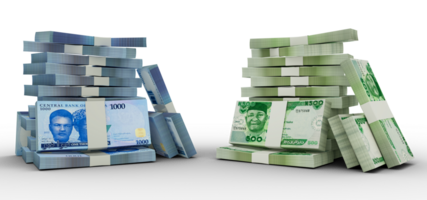 3d rendering of Stacks of Nigerian Naira notes. bundles of Nigerian currency notes isolated on transparent background png