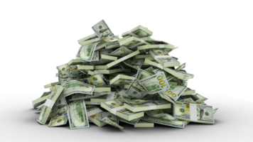 Big pile of US dollar notes. A lot of money isolated on transparent background. 3d rendering of bundles of cash png