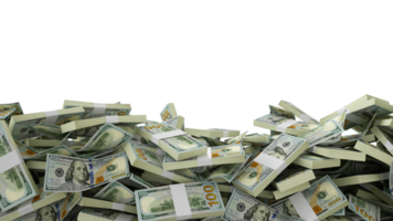 3D rendering of A lot of stacks of US dollar notes spread at the on bottom of screen. 3d rendering png